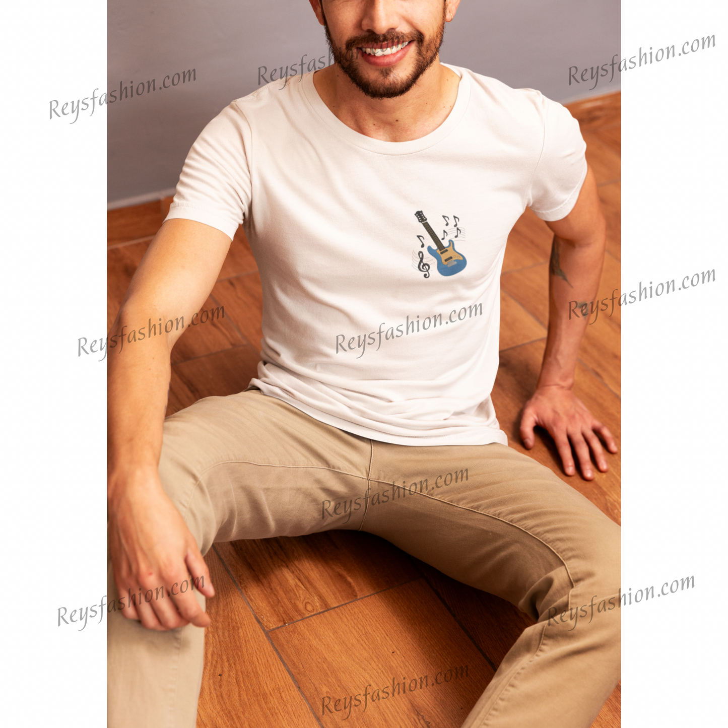 Unisex Embroidered Guitar T-Shirt